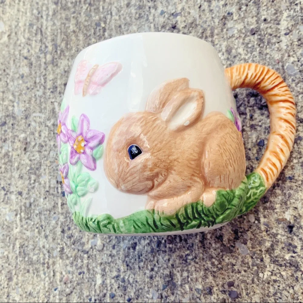 Vintage Wangs International bunny floral butterfly mug rabbit Cottagecore - Picture 3 of 8